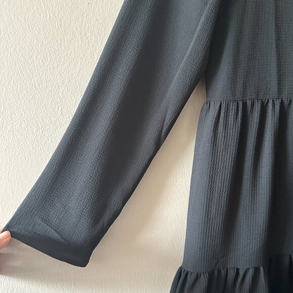 Women's 4 ASOS Design Long Sleeve Tiered Smock Mini Black Dress Tiered Design - Picture 4 of 7